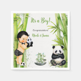 Guardanapo De Papel Panda Bamboo Tema Bebê Menino Negro Branco Verde