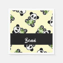 Guardanapo De Papel Panda bear with green bamboo leaves