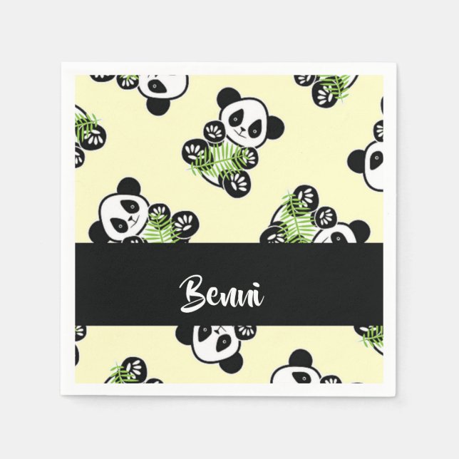 Guardanapo De Papel Panda bear with green bamboo leaves (Frente)