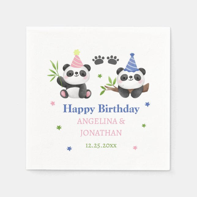 Guardanapo De Papel Panda Boy and Girl Joint Birthday  (Frente)