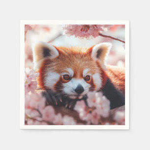 Guardanapo De Papel Panda Vermelha Entre Blossomas De Cereja
