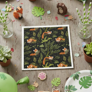 Guardanapo De Papel Pandas Vermelhos na Floresta Preta