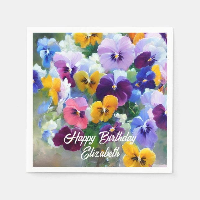 Guardanapo De Papel Pansies Happy Birthday (Frente)