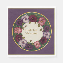 Guardanapo De Papel Pansy High Tea Napkins • Deep Plum & Gold