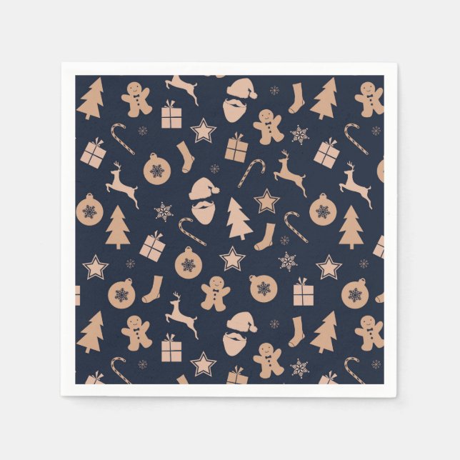 Guardanapo De Papel Pão de especiarias, Papais noeis e padrão da árvor (Frente)