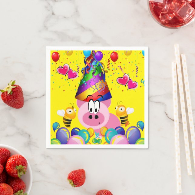 Guardanapo De Papel Papagaio Nápoles, Feliz Aniversário, Porco Rosa (Insitu)