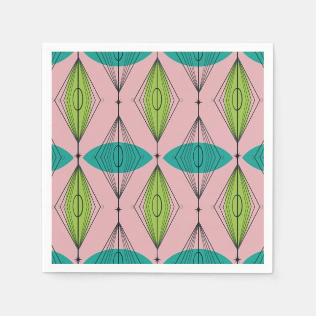 Guardanapo De Papel Papagaio-rosa atômico - Ogee e Starbursts - Nápole (Frente)