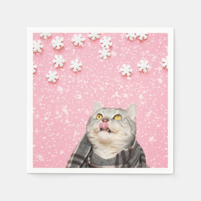 Guardanapo De Papel Papagaios de Neve com Licença de Gato (Frente)