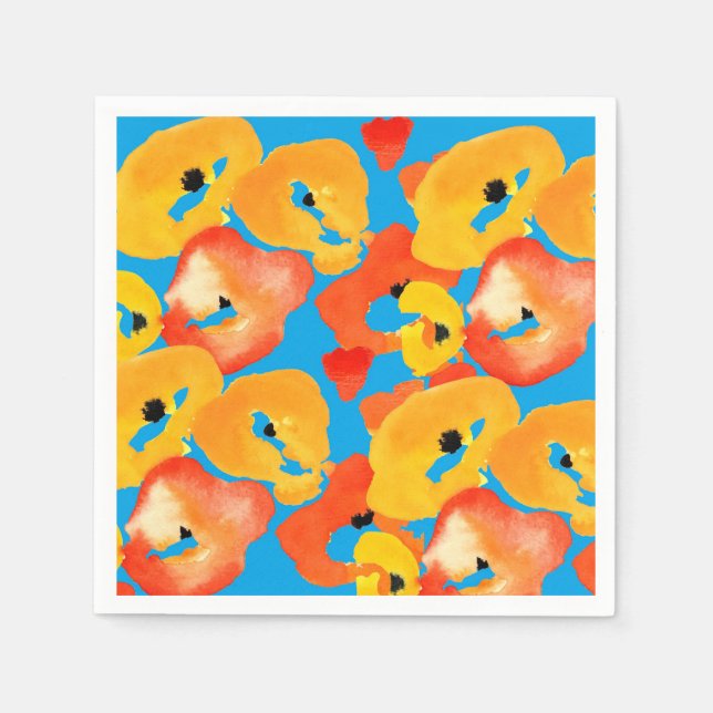 Guardanapo De Papel Papagaios vermelhos e laranja arte floral (Frente)