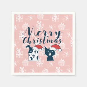 Guardanapo De Papel Papai noel bonito cão & Natal da ilustração do