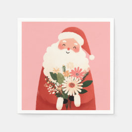 Guardanapo De Papel Papai Noel Bonito com Flores de Natal Rosa