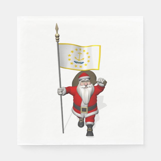 Guardanapo De Papel Papai Noel Com Bandeira Da Ilha Rhode (Frente)