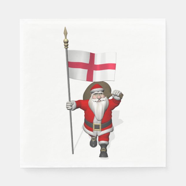 Guardanapo De Papel Papai Noel Com Bandeira Da Inglaterra (Frente)