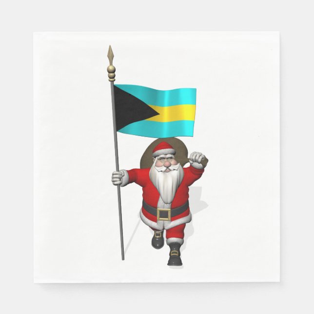 Guardanapo De Papel Papai Noel Com Bandeira Das Bahamas (Frente)