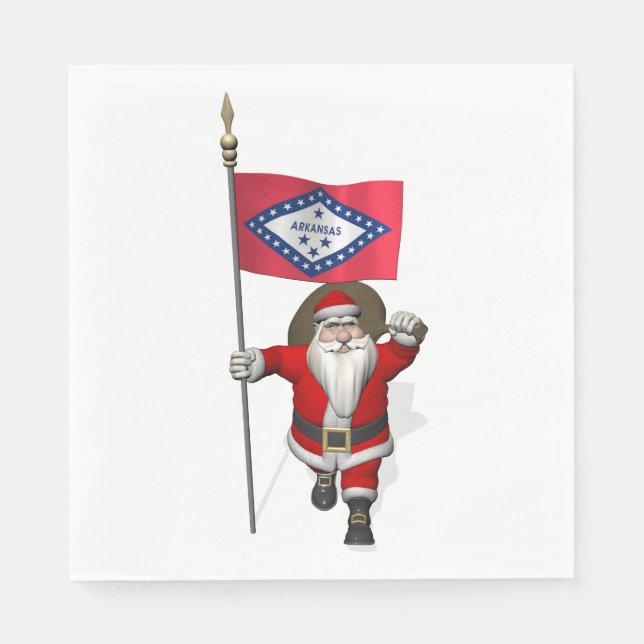 Guardanapo De Papel Papai Noel Com Bandeira De Arkansas (Frente)