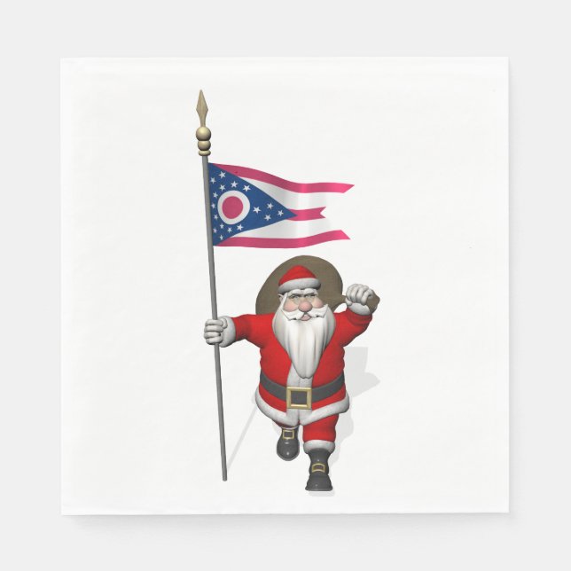 Guardanapo De Papel Papai Noel Com Bandeira De Ohio (Frente)