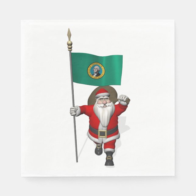 Guardanapo De Papel Papai Noel Com Bandeira De Washington (Frente)