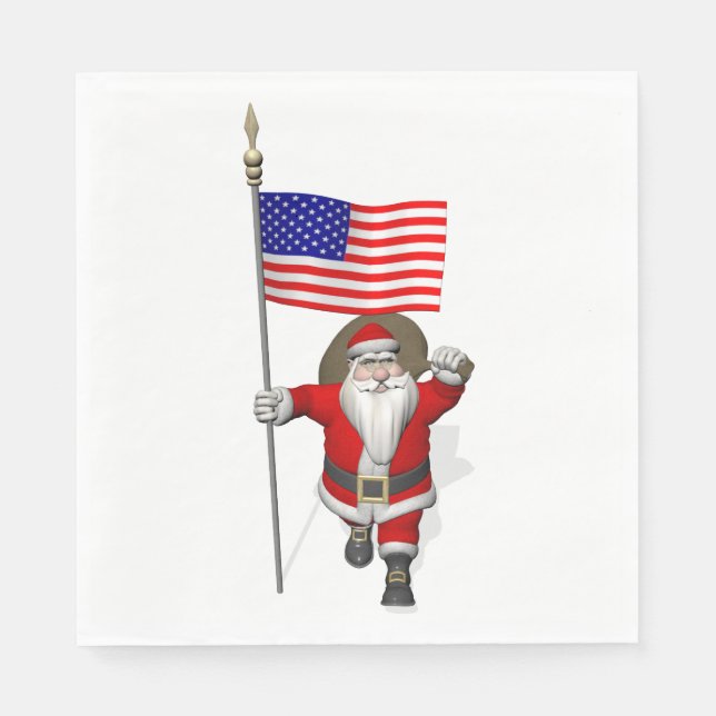 Guardanapo De Papel Papai Noel Com Bandeira Dos EUA (Frente)