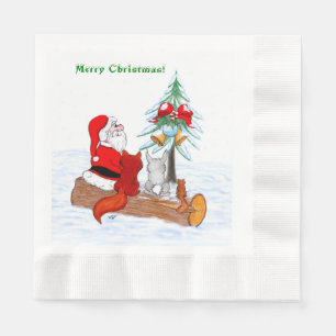 Guardanapo De Papel Papai Noel com Raposa e Esquilo