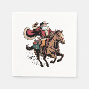 Guardanapo De Papel Papai Noel Cowboy Montado a Cavalo Natal