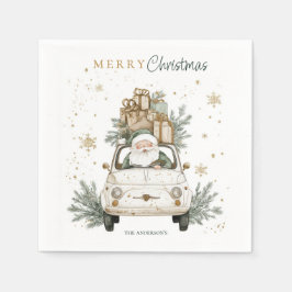 Guardanapo De Papel Papai Noel de Aquarela Elegante Carro Neve Festa d
