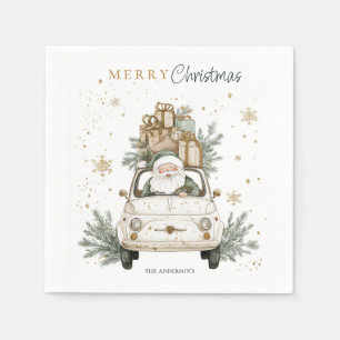 Guardanapo De Papel Papai Noel de Aquarela Elegante Carro Neve Festa d