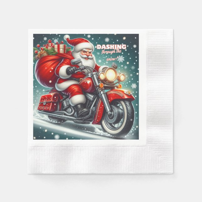 Guardanapo De Papel Papai Noel de motocicleta (Frente)