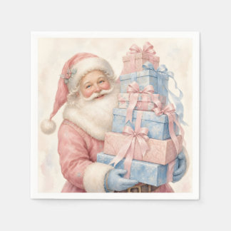 Guardanapo De Papel Papai Noel de Natal Rosa Pastel com Presentes