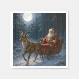 Guardanapo De Papel Papai Noel dirigindo um trenó ao luar