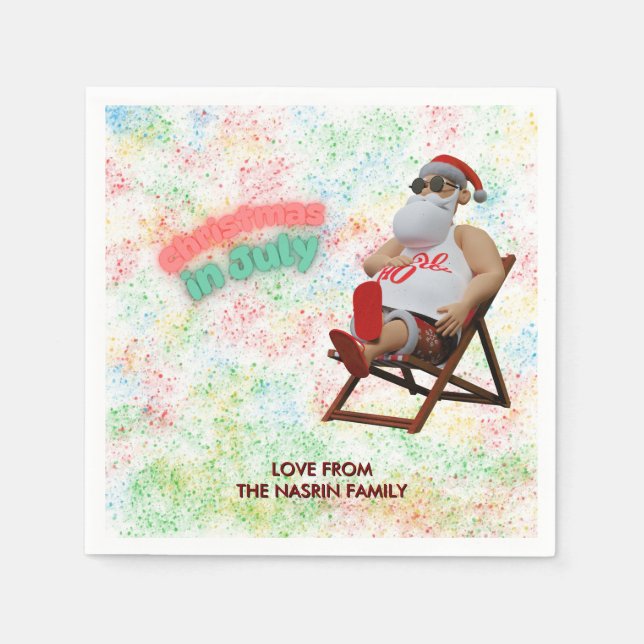 Guardanapo De Papel Papai Noel do Natal em Julho  (Frente)