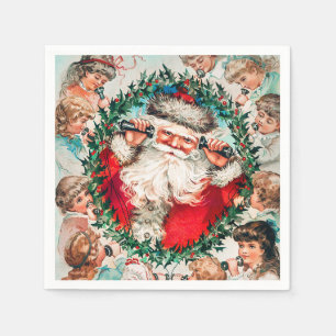 Guardanapo De Papel Papai Noel e Crianças Feliz Natal 