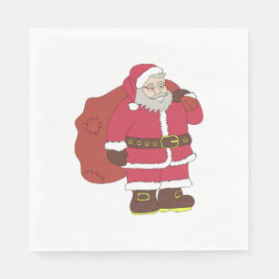 Guardanapo De Papel Papai Noel em vermelho com saco de presentes e ócu