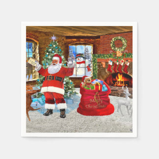 Guardanapo De Papel Papai Noel entrega presentes no dia de Natal