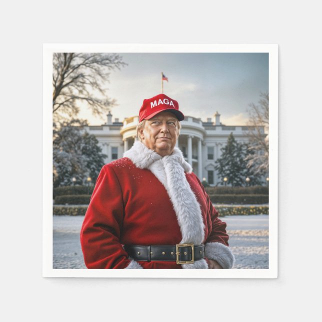 Guardanapo De Papel Papai Noel Trump Com MAGA Hat (Frente)