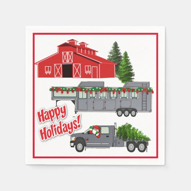 Guardanapo De Papel Papais noeis Barn Truck Horse Trailer de Natal (Frente)