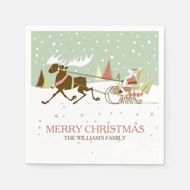 Guardanapo De Papel Papais noeis e Reindet - Design de Natal Retroativ (Frente)