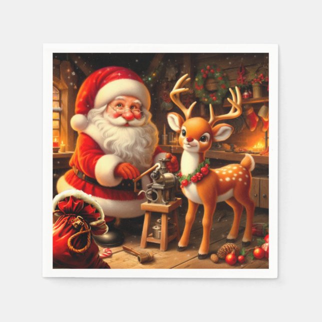 Guardanapo De Papel Papais noeis e renas bonitos (Frente)