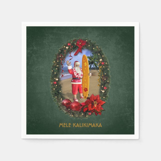 Guardanapo De Papel Papais noeis havaianos com surfboard na praia (Frente)