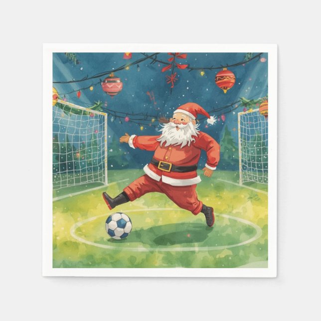Guardanapo De Papel Papais noeis jogam futebol Feriado de Natal (Frente)