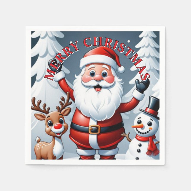 Guardanapo De Papel Papais noeis, Snowman e Ralph o Reindeer Holiday (Frente)