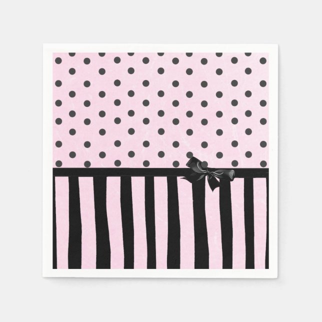 Guardanapo De Papel Papéis de festa, cor-de-rosa e Bolinhas preta, par (Frente)