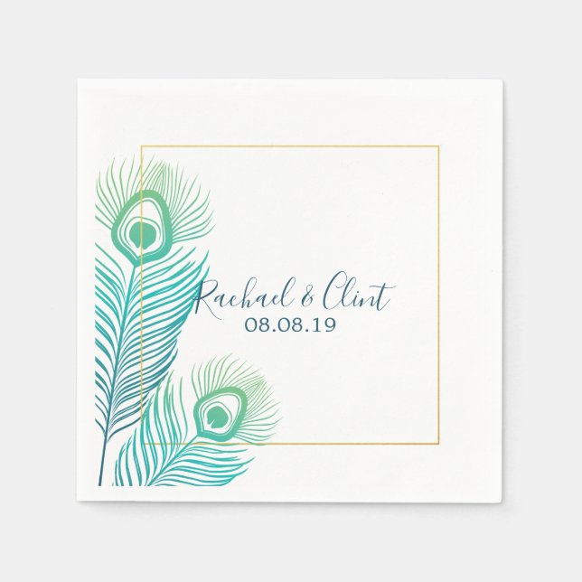 Guardanapo De Papel Papéis de Festa de casamento de Peacock Dourados E (Frente)