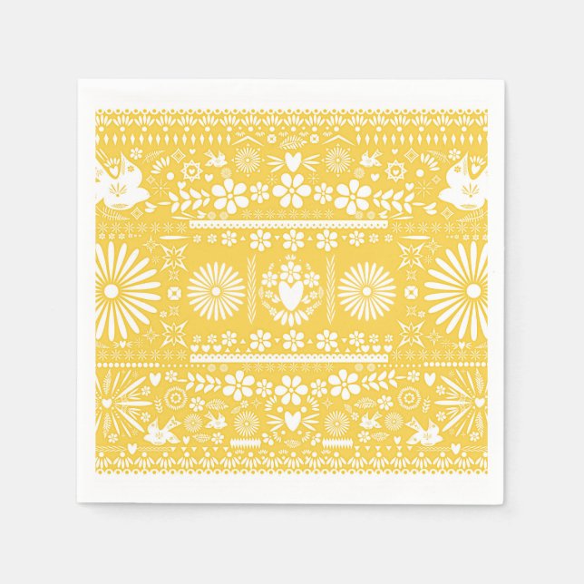 Guardanapo De Papel Papel Amarelo Branco Picado Mexicano Casamento Noi (Frente)
