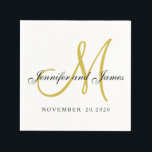Guardanapo De Papel Papel clássico preto Dourado monograma Nápoles<br><div class="desc">O clássico Livro Branco e Branco e Dourado Monograma de Casamento Napkins para casamentos e aniversários. Design por Elke Clarke ©. Disponível em www/zazzle.com/monogramgallery*. Fontes de script elegantes. Personalize com os nomes da noiva e noiva,  data do casamento e cores do casamento.</div>