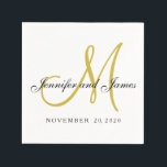 Guardanapo De Papel Papel clássico preto Dourado monograma Nápoles<br><div class="desc">O clássico Livro Branco e Branco e Dourado Monograma de Casamento Napkins para casamentos e aniversários. Design por Elke Clarke ©. Disponível em www/zazzle.com/monogramgallery*. Fontes de script elegantes. Personalize com os nomes da noiva e noiva,  data do casamento e cores do casamento.</div>