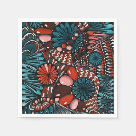 Guardanapo De Papel Papel com Padrão Abstrato Zentangle 3D em Azul Tur