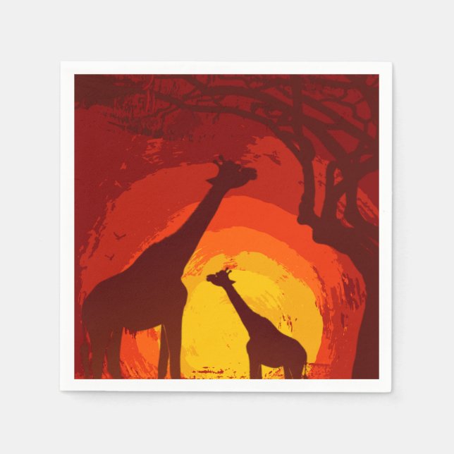 Guardanapo De Papel Papel coquetel Napkin African Safari Giraffe Sun (Frente)