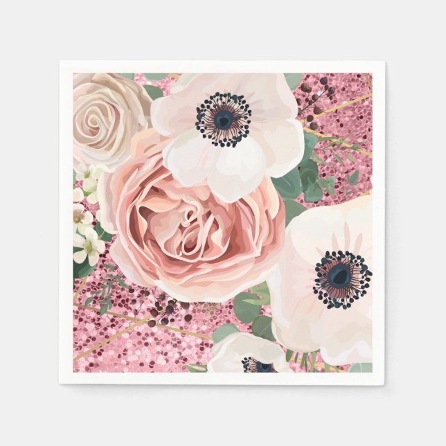 Guardanapo De Papel Papel coquetel Nápoles Rosa Glitas Geométricas (Frente)