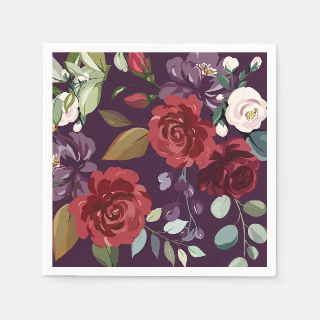 Guardanapo De Papel Papel coquetel Nápoles Rosas roxas Douradas (Frente)