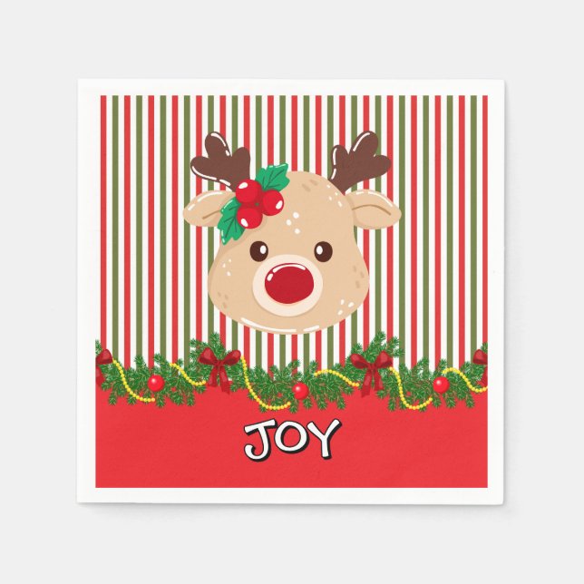 Guardanapo De Papel Papel Customizado com Rena de Natal Fofo (Frente)